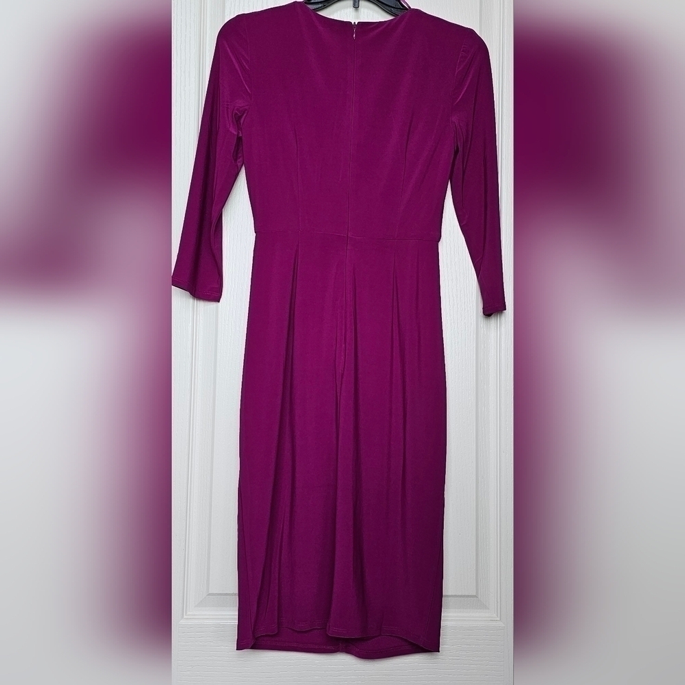 NWOT Eliza J Ruched Long Sleeve Sheath Dress sz 2 MAGENTA - Picture 4 of 7